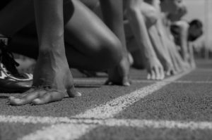 Runners poised at the start line