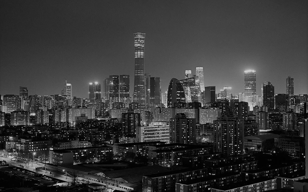 Beijing skyline at night in Black and White