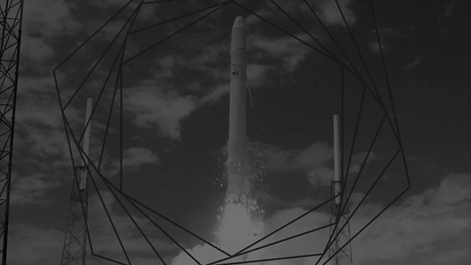 Rocket launch in Black and White Funded in Part by Public Companies