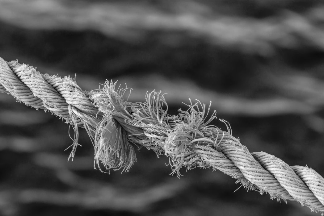 Extreme close up of fraying rope