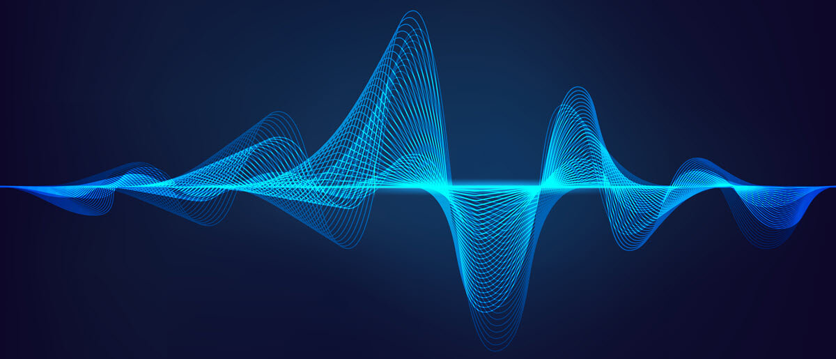 Blue sound waves on black background