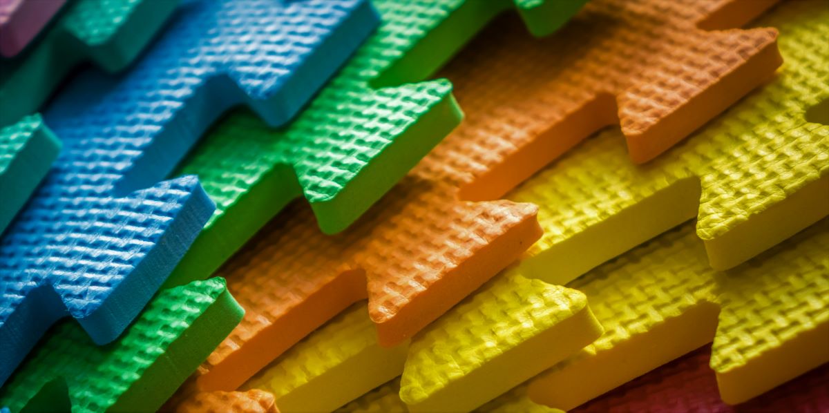 Different colored foam blocks stacked on top of each other