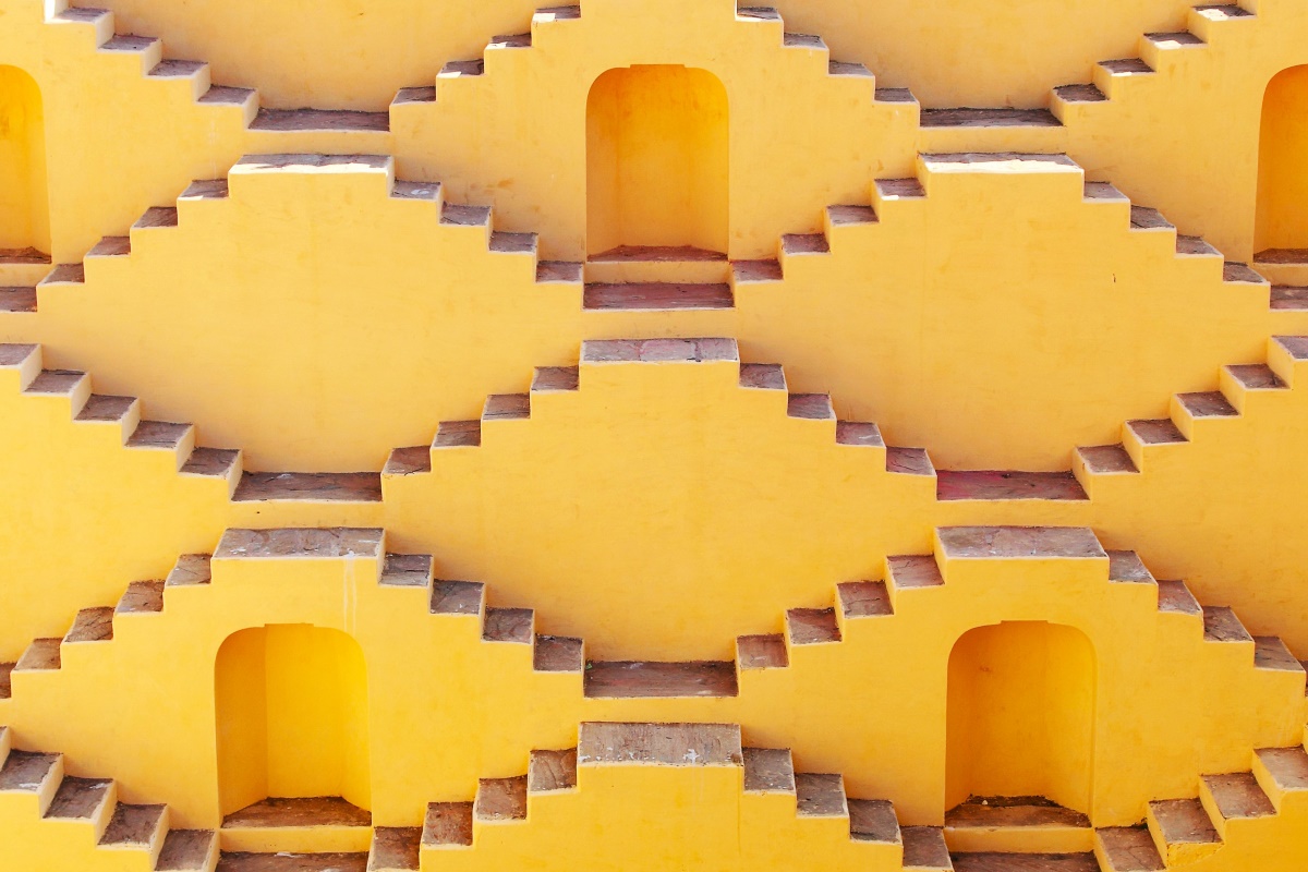 Golden painted step well in Jaipur, India