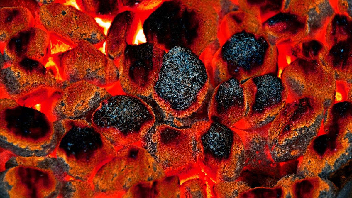 Red hot charcoal burning