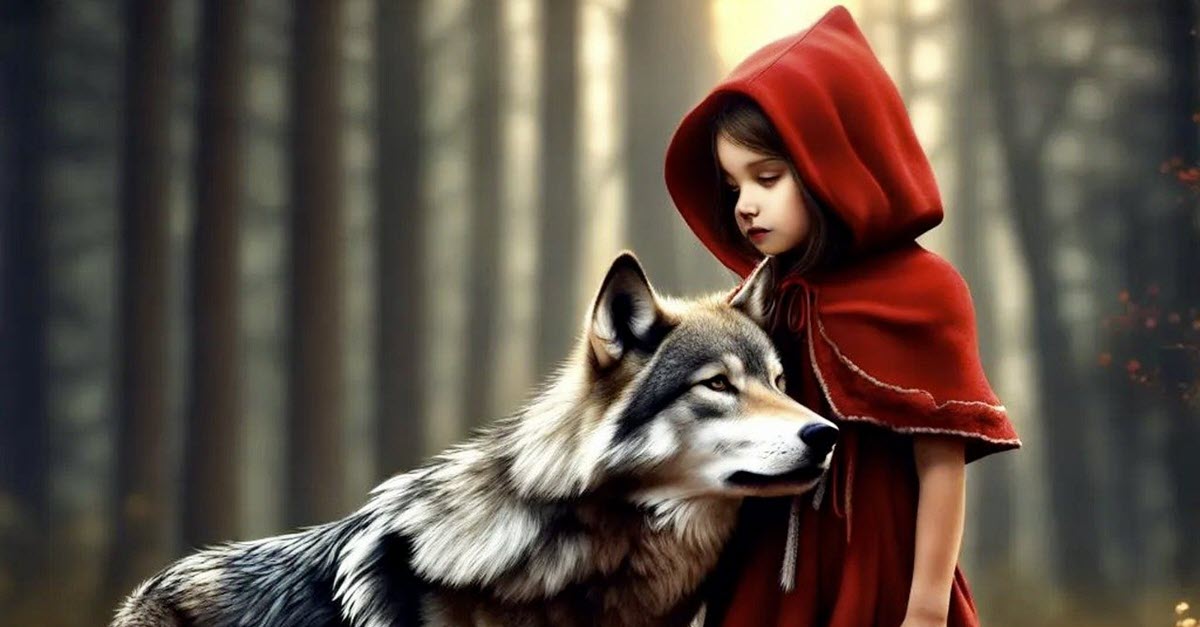 AI-generated Red Riding Hood and wolf