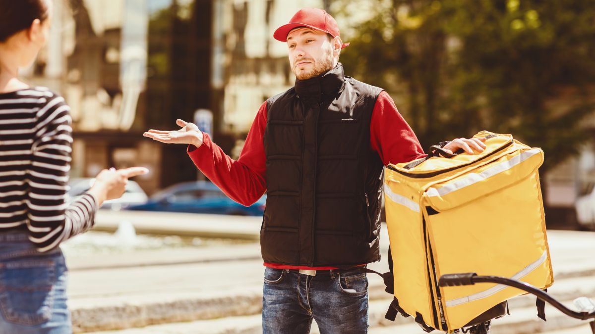 Shrugging delivery guy